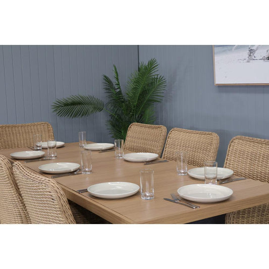 CAPELL CHARCOAL 9-PIECE OUTDOOR DINING SUITE WICKER ON ALUMINIUM FRAME TEAK LOOK CHARCOAL