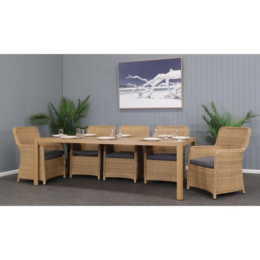 CAPELL CHARCOAL 9-PIECE OUTDOOR DINING SUITE WICKER ON ALUMINIUM FRAME TEAK LOOK CHARCOAL