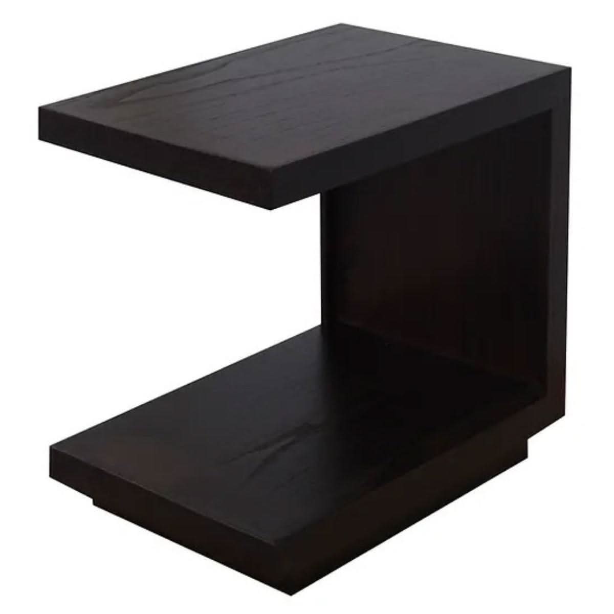 CARDEW SOLID WHITE CEDAR TIMBER C- SHAPE SIDE TABLE, WALNUT - MyChocolateWood