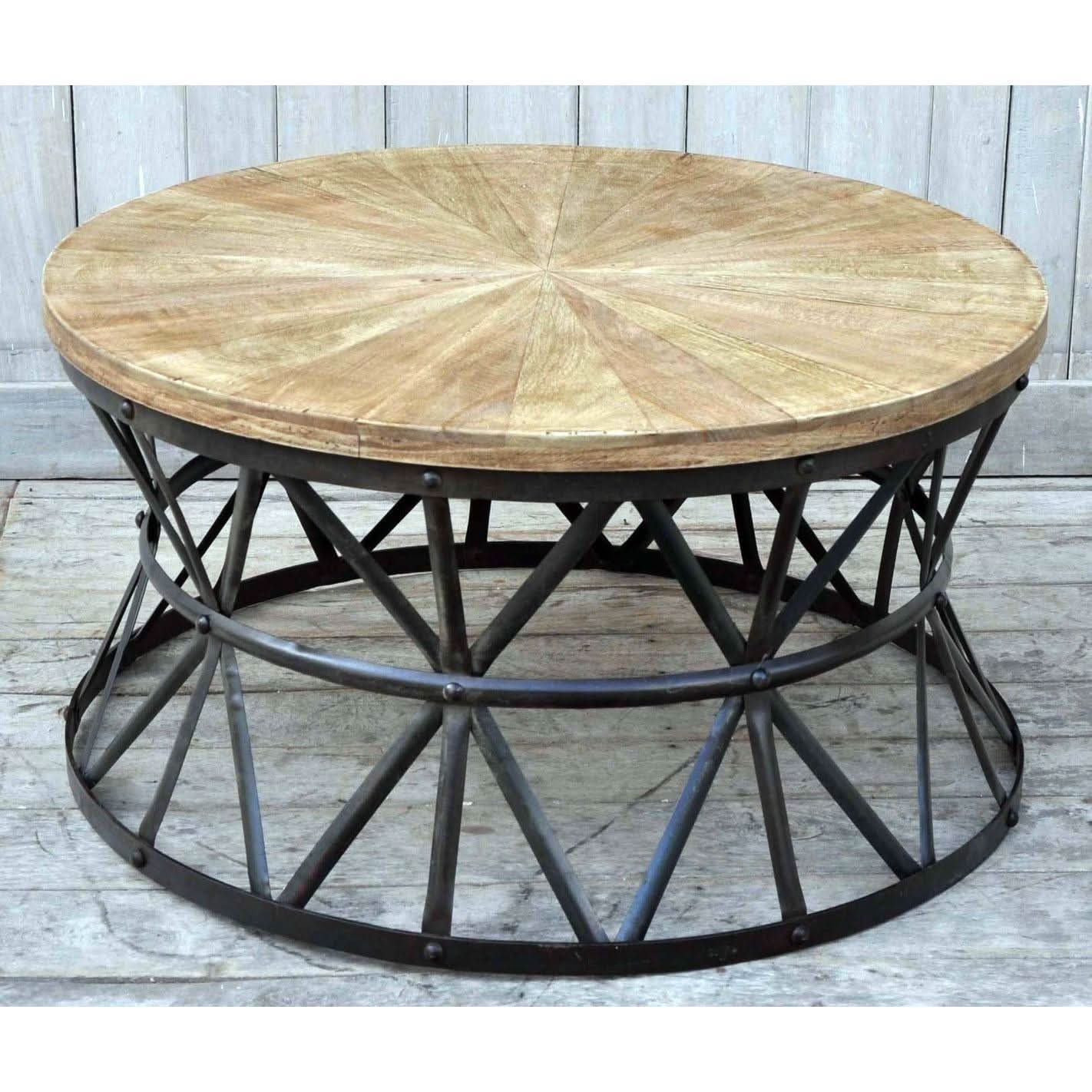 CASTELINO ROUND COFFEE TABLE WITH MANGO WOOD NATURAL TOP - MyChocolateWood