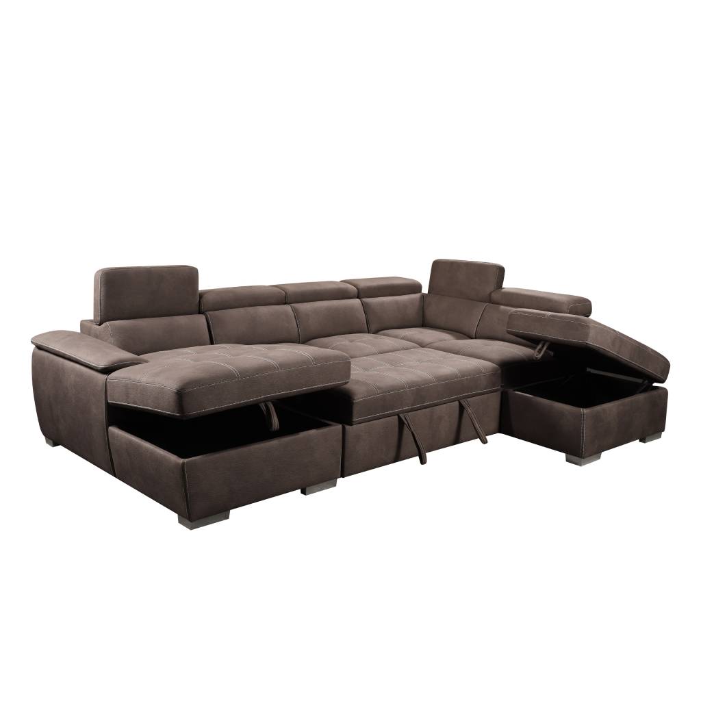 CAVANNA LOUNGE - CORNER LHF CHAISE PULL OUT BED/RHF OTTOMAN MUSHROOM - MyChocolateWood