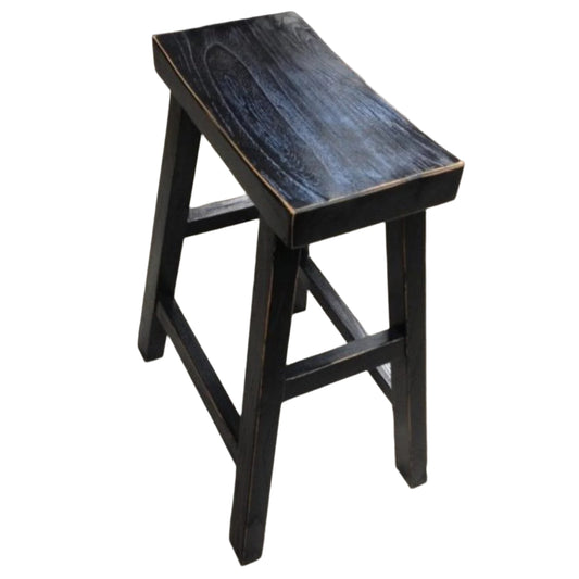 CHAGA RECYCLED ELM BAR STOOL IN DISTRESSED BLACK - MyChocolateWood