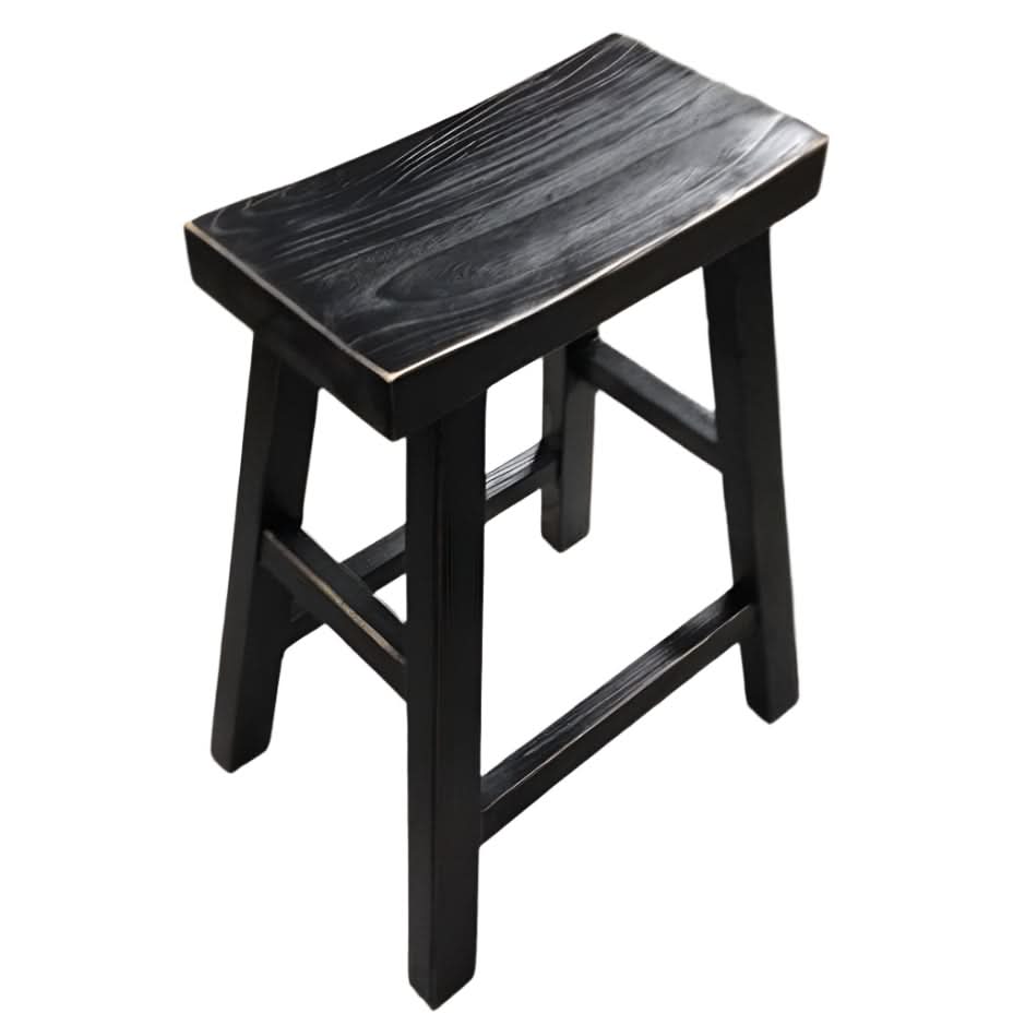 CHAGA RECYCLED ELM BAR STOOL IN DISTRESSED BLACK - MyChocolateWood