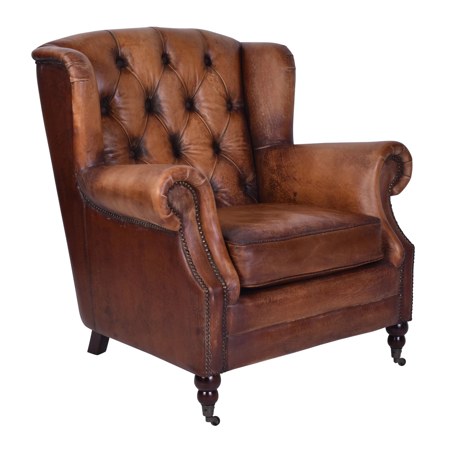 CHAMBERLAIN TOP GRAIN LEATHER ARMCHAIR/LOUNGE CHAIR IN CARAMEL - MyChocolateWood