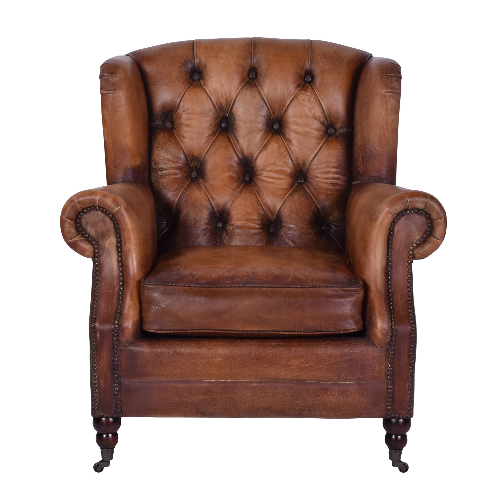 CHAMBERLAIN TOP GRAIN LEATHER ARMCHAIR/LOUNGE CHAIR IN CARAMEL - MyChocolateWood