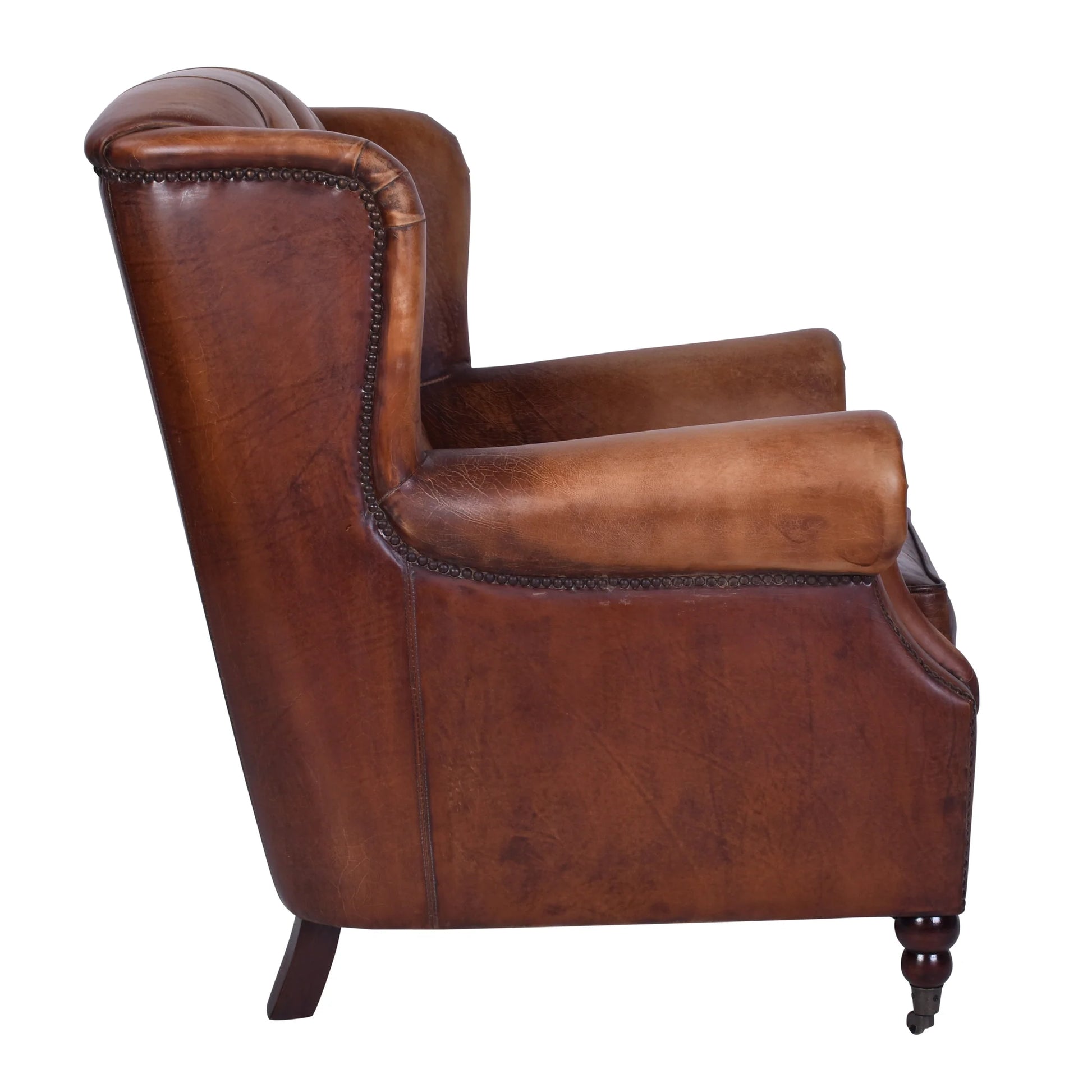 CHAMBERLAIN TOP GRAIN LEATHER ARMCHAIR/LOUNGE CHAIR IN CARAMEL - MyChocolateWood
