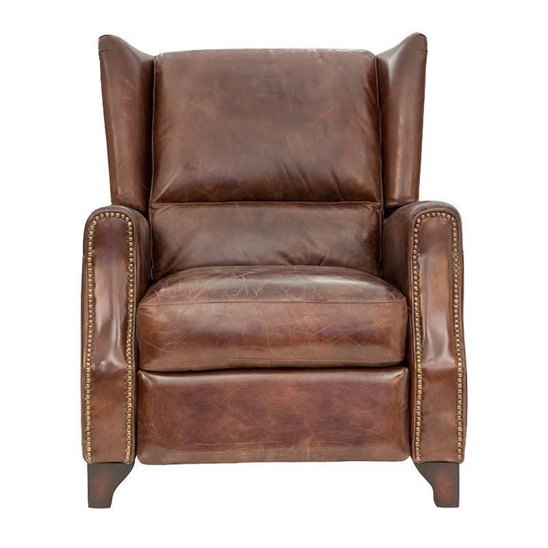 CHAMPIONS AGED LEATHER ARMCHAIR RECLINER IN ORIGINAL AGED LEATHER - MyChocolateWood