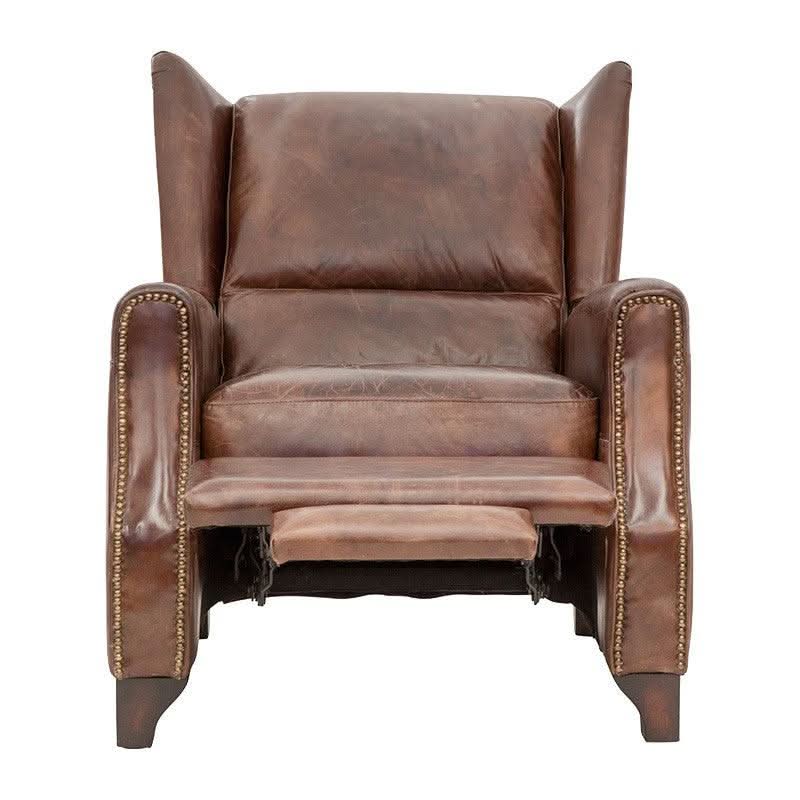 CHAMPIONS AGED LEATHER ARMCHAIR RECLINER IN ORIGINAL AGED LEATHER - MyChocolateWood