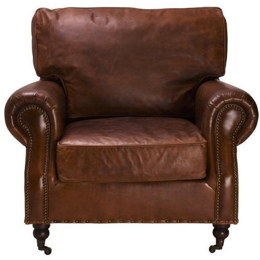 CHARLESTON AGED LEATHER ARMCHAIR IN ORIGINAL AGED LEATHER - MyChocolateWood