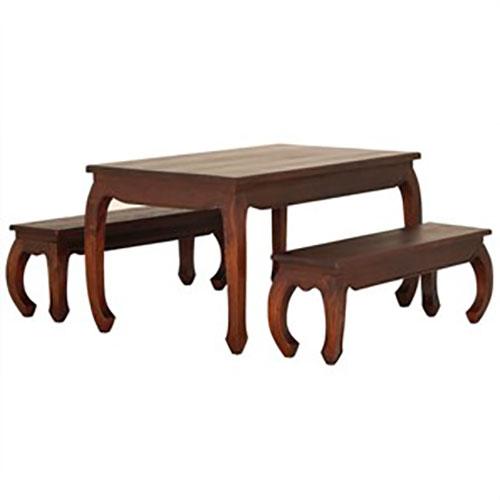 CHENGLEI OPIUM STYLE 150CM DINING TABLE + 2 BENCHES PACKAGE DEAL IN MAHOGANY COLOUR - MyChocolateWood