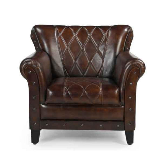 CHESTER STUDDED LEATHER ARMCHAIR - MyChocolateWood