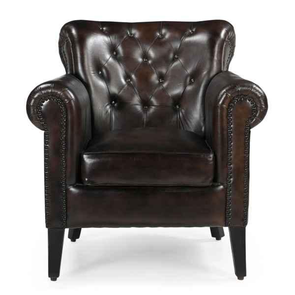 CHESTERFIELD CHOCOLATE LEATHER ARMCHAIR/WINGBACK CHAIR WITH STUDS - MyChocolateWood