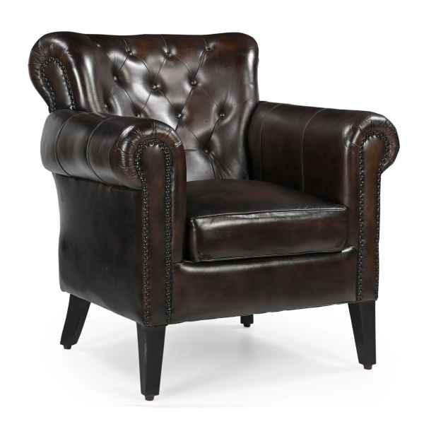 CHESTERFIELD CHOCOLATE LEATHER ARMCHAIR/WINGBACK CHAIR WITH STUDS - MyChocolateWood