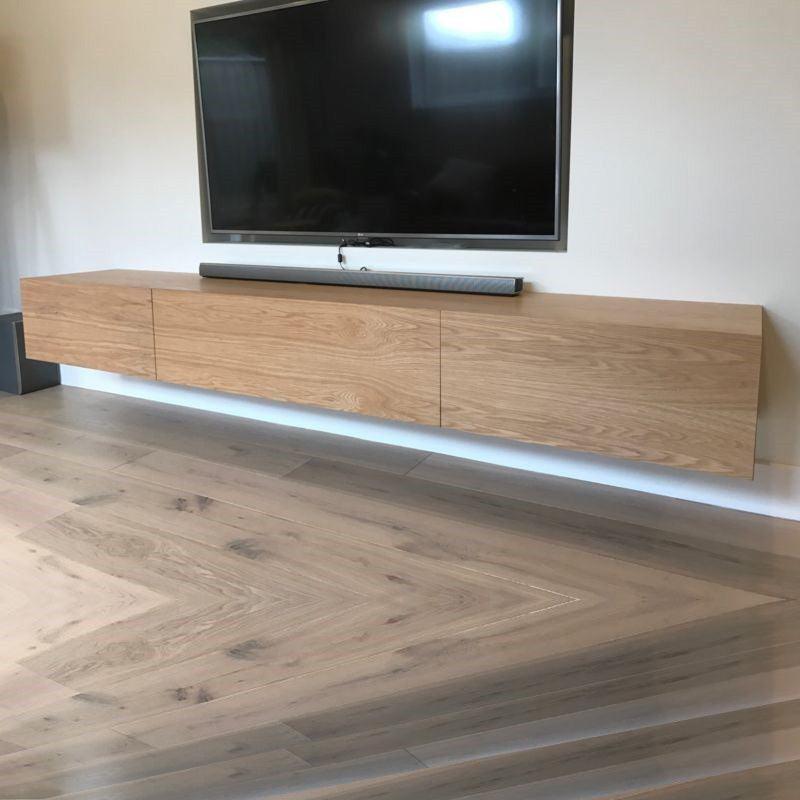 CLAUDE SOLID AMERICAN OAK TV/ENTERTAINMENT UNIT 2 DRAWERS & CENTER DROP DOWN - MyChocolateWood