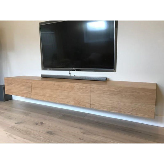 CLAUDE SOLID AMERICAN OAK TV/ENTERTAINMENT UNIT 2 DRAWERS & CENTER DROP DOWN - MyChocolateWood