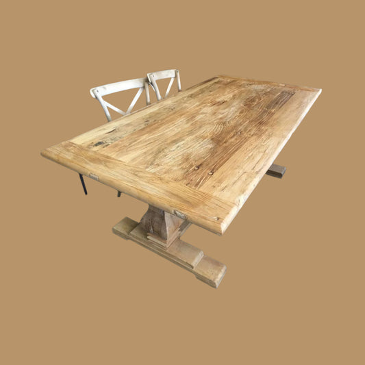 CLIFTON RUSTIC RECYCLED ELM DINING TABLE HAMPTONS STYLE 250CM - NATURAL DRIFTWOOD - MyChocolateWood