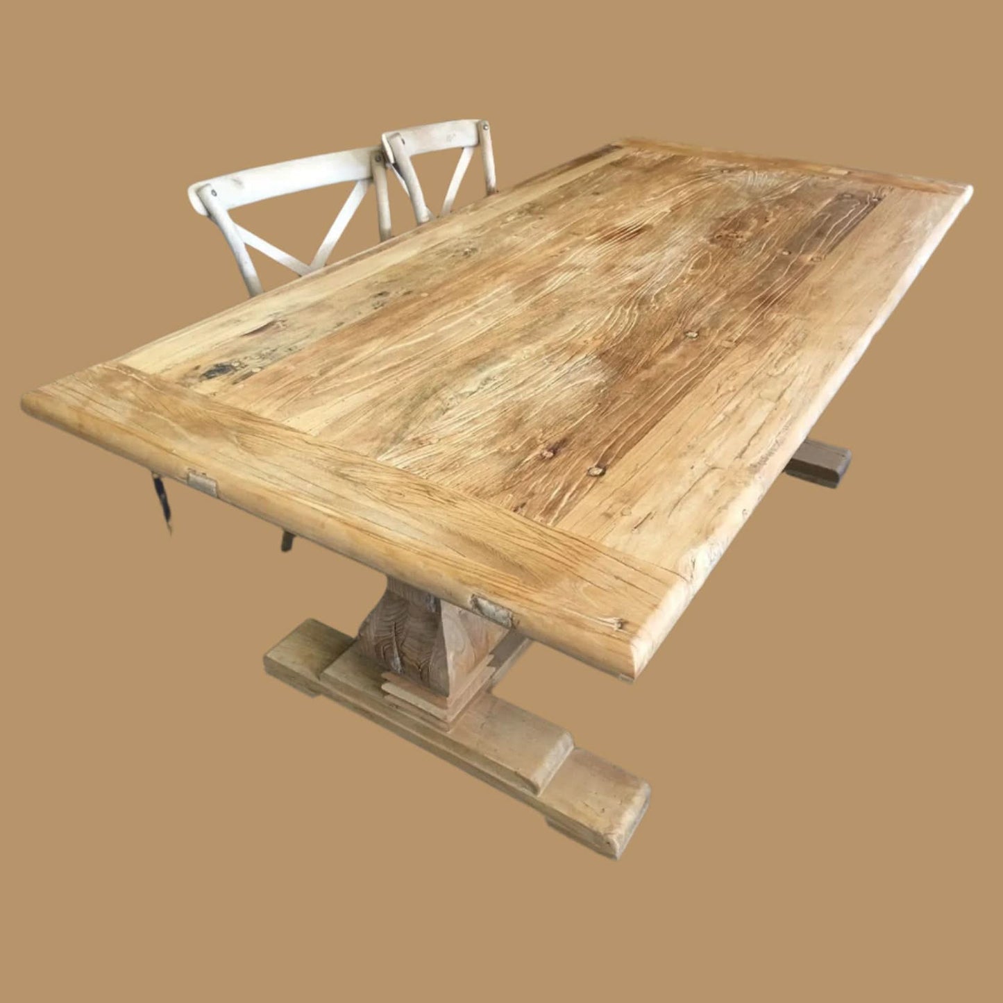 CLIFTON RUSTIC RECYCLED ELM DINING TABLE HAMPTONS STYLE 250CM - NATURAL DRIFTWOOD - MyChocolateWood