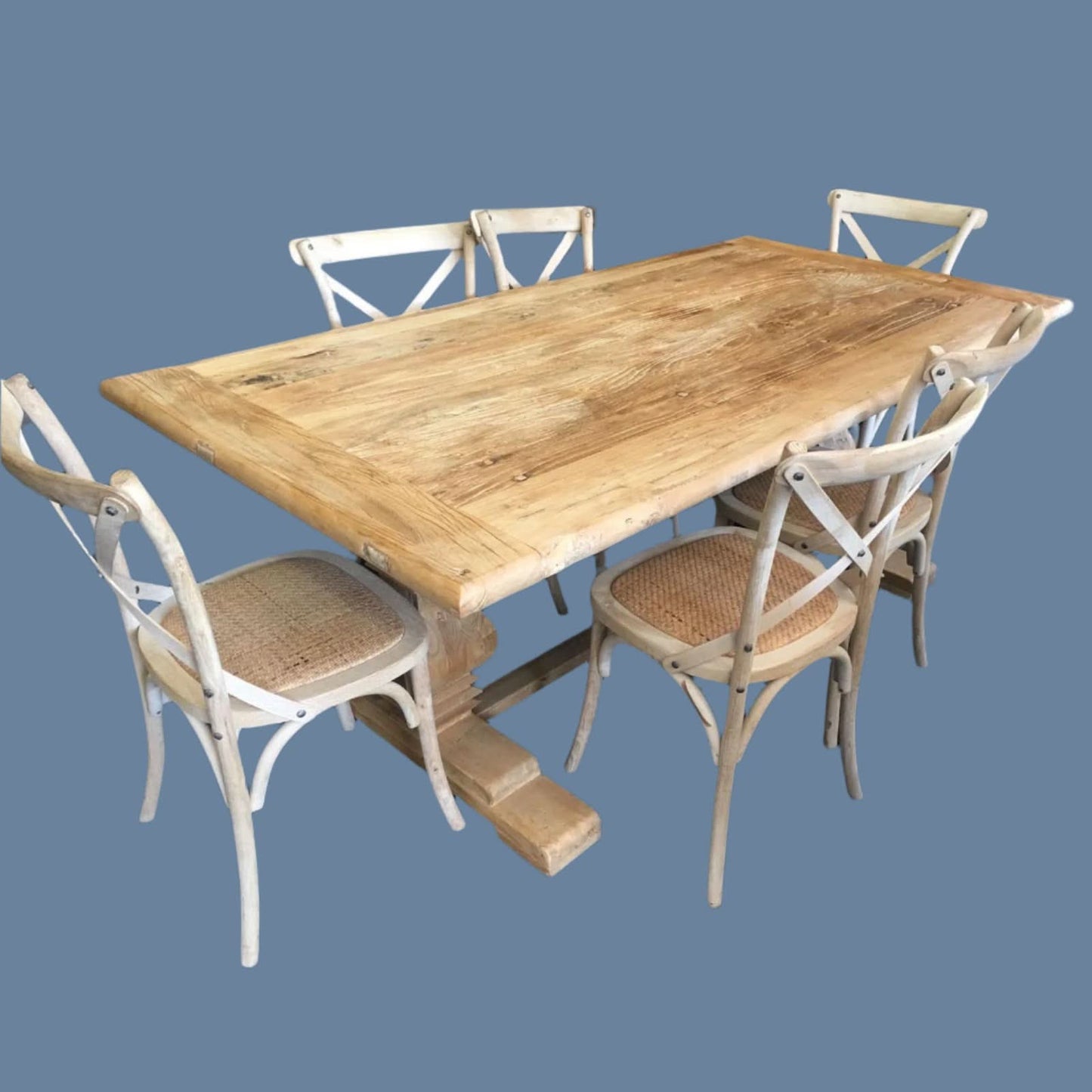 CLIFTON RUSTIC RECYCLED ELM DINING TABLE HAMPTONS STYLE 250CM - NATURAL DRIFTWOOD - MyChocolateWood