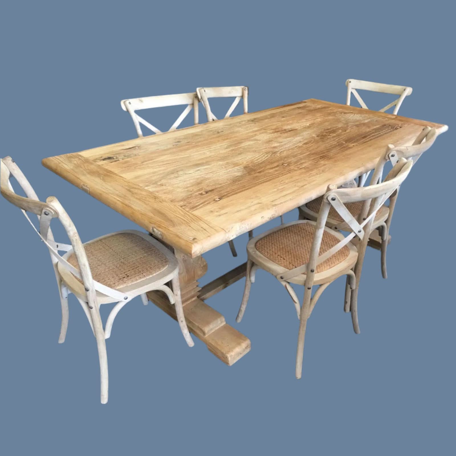 CLIFTON RUSTIC RECYCLED ELM DINING TABLE HAMPTONS STYLE 250CM - NATURAL DRIFTWOOD - MyChocolateWood