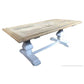 CLIFTON RUSTIC RECYCLED ELM DINING TABLE HAMPTONS STYLE 250CM - NATURAL DRIFTWOOD TOP/WHITE PEDESTAL - MyChocolateWood