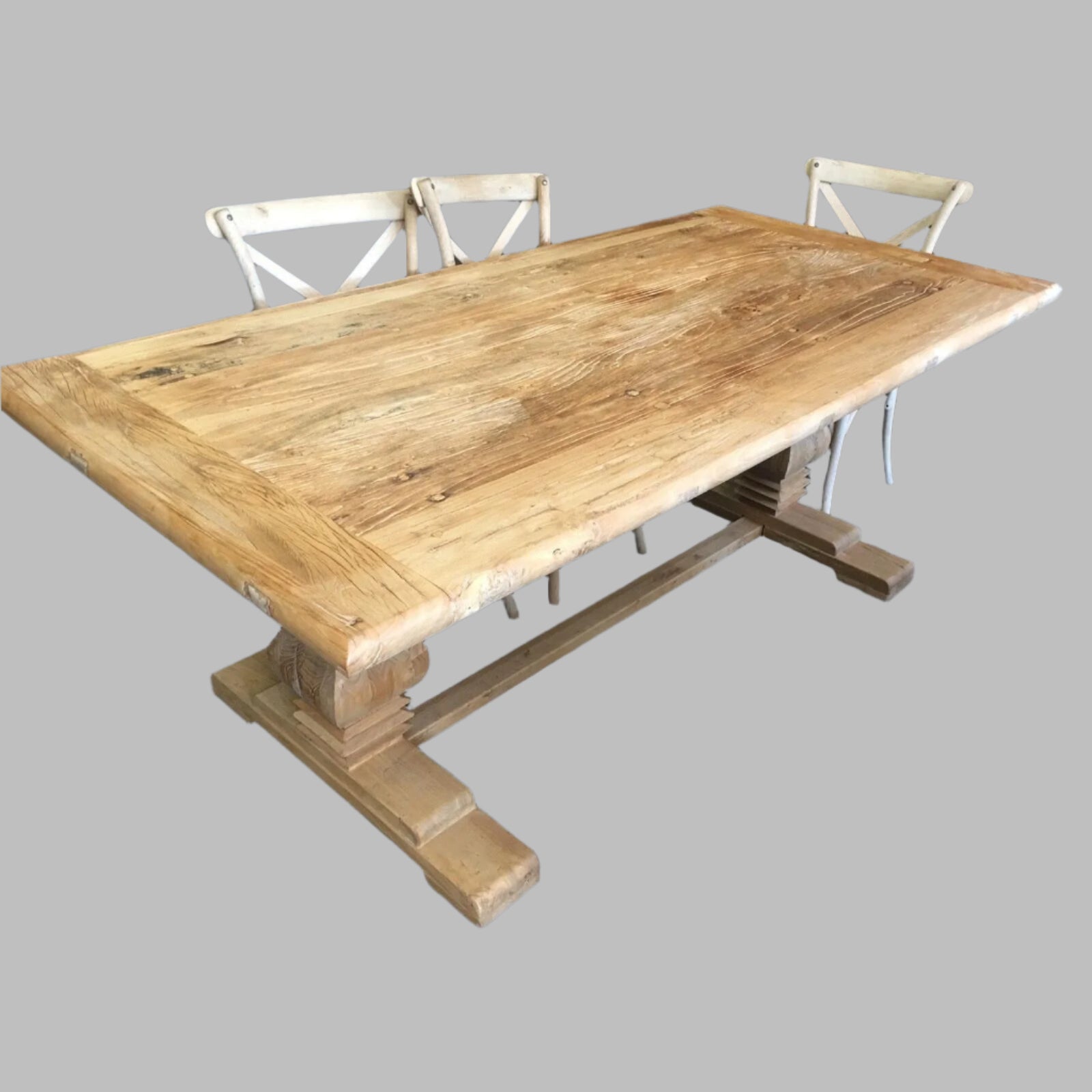 CLIFTON RUSTIC RECYCLED ELM DINING TABLE HAMPTONS STYLE + 6 MELRSOE CROSS BACK DINING CHAIR IN NATURAL DRIFTWOOD - MyChocolateWood