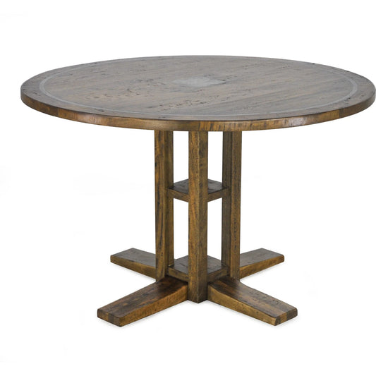 CLOVER ROUND SOLID MANGO WOOD DINING TABLE NIBBLED ALBANY RUSTIC EXTREME COLOUR 152CM