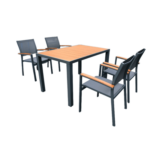 CREWE 5PCE ALUMINIUM/EUCALYPTUS DINING SETTING GREY/BLACK/NATURAL - MyChocolateWood