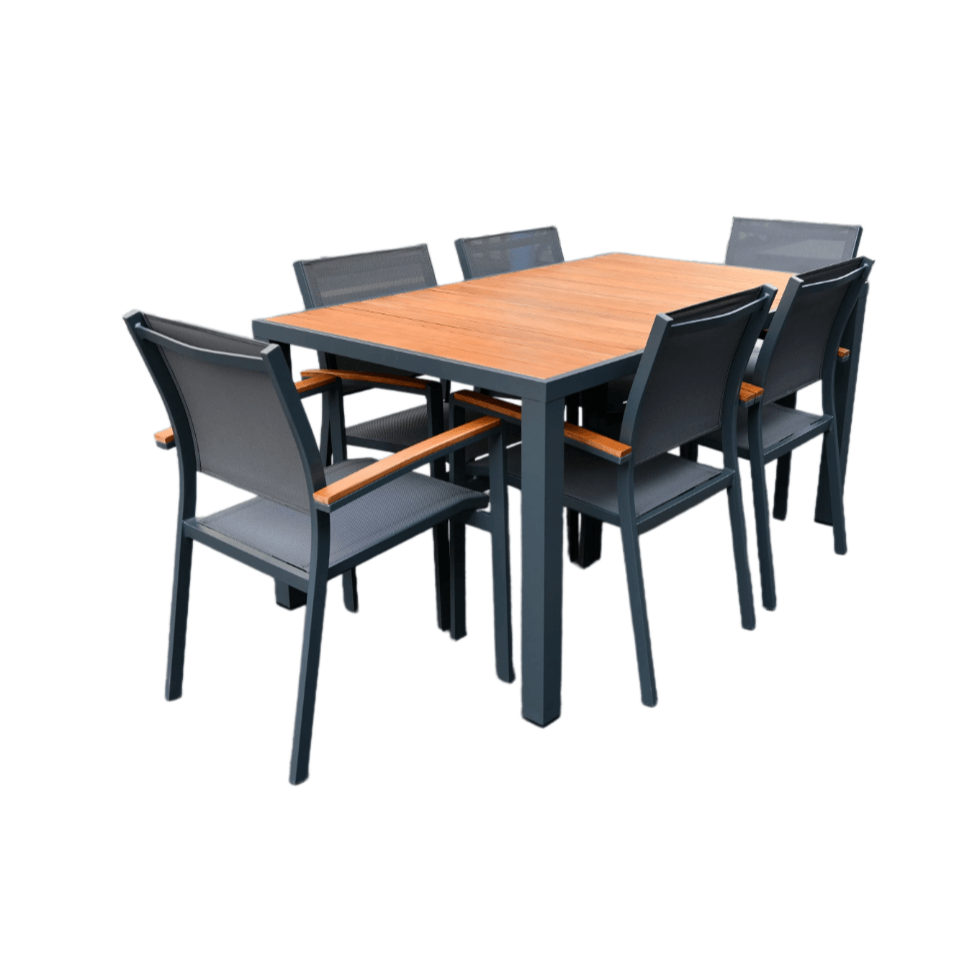CREWE DINING TABLE IN ALUMINIUM/ECUALYPTUS 120CM - MyChocolateWood