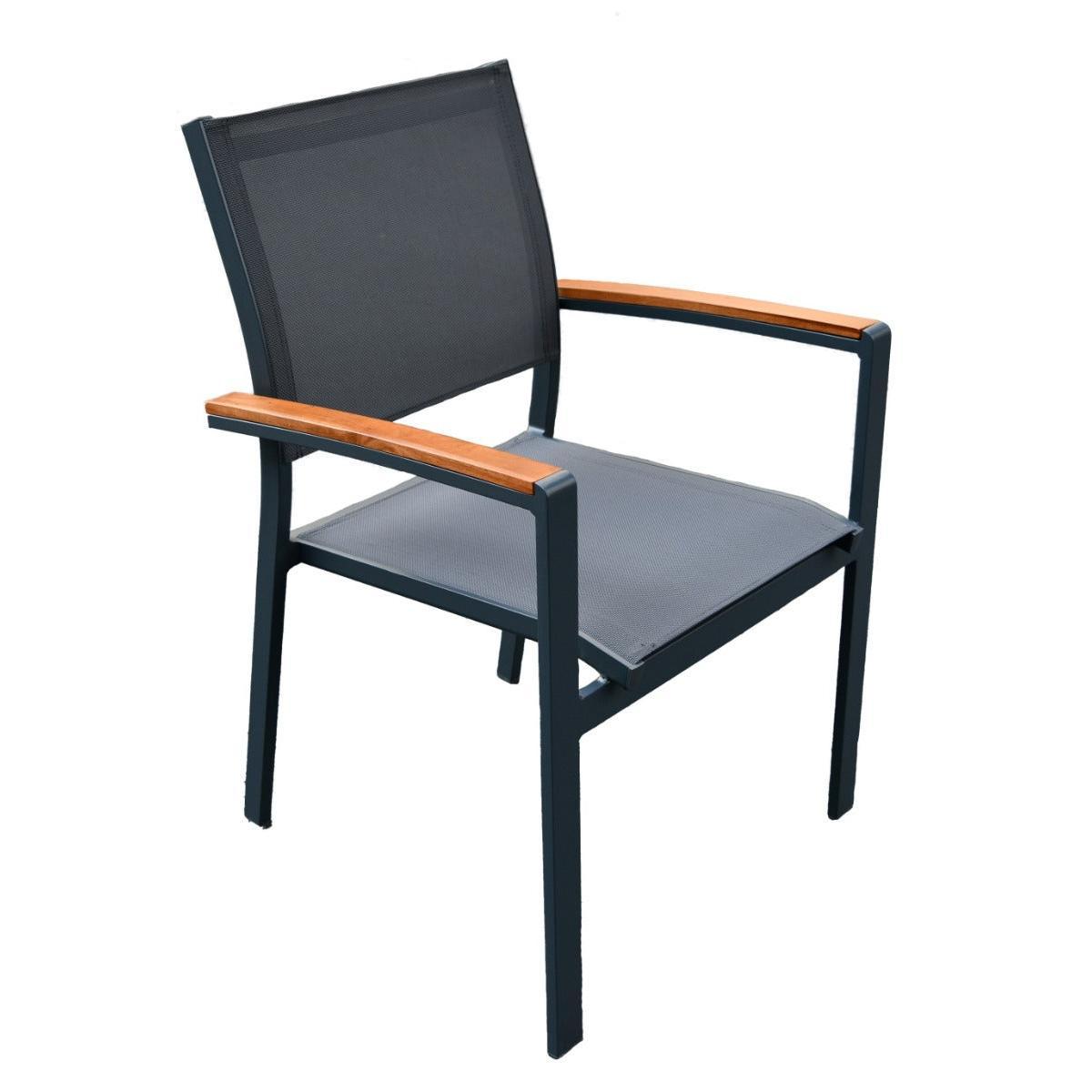 CREWE OUTDOOR ALUMINIUM FRAME DINING CHAIR - CHARCOAL - MyChocolateWood