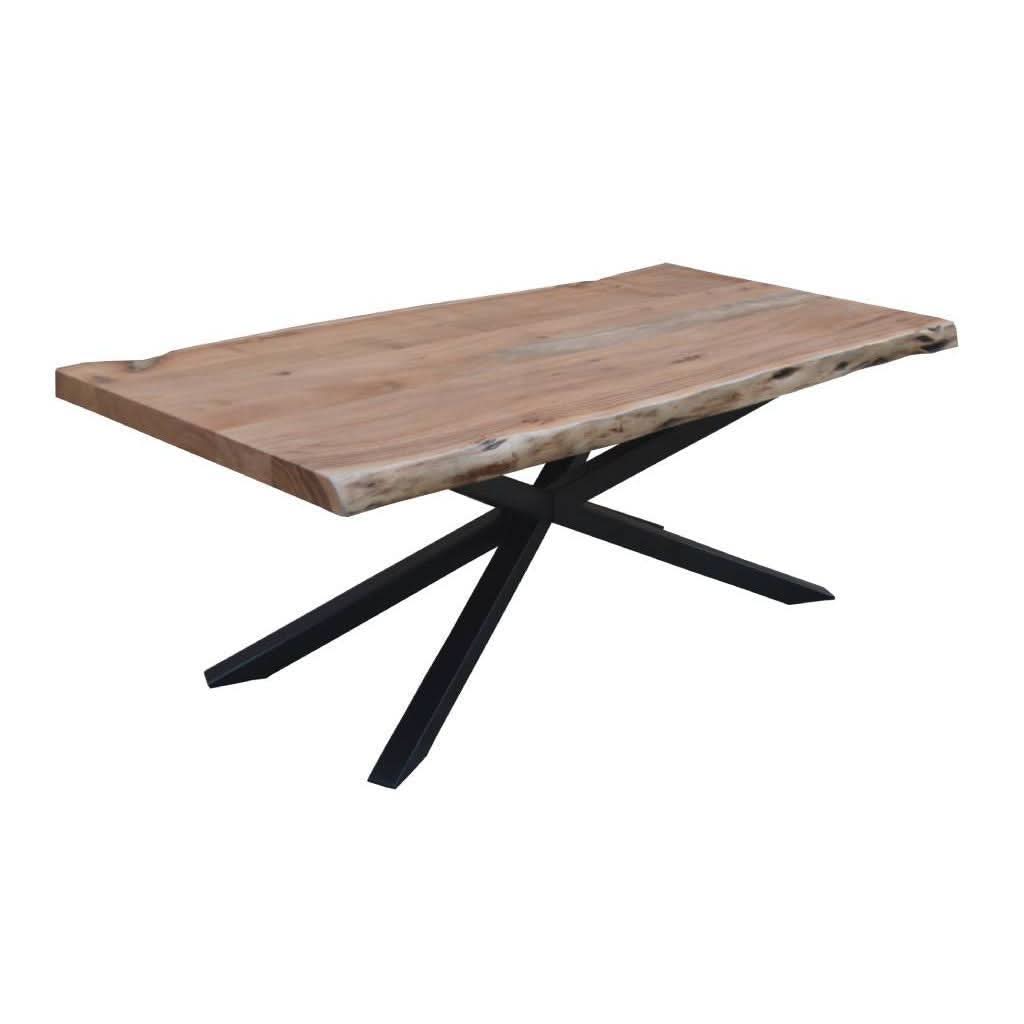 CRISTO NATURAL SOLID ACACIA TIMBER COFFEE TABLE WITH METAL LEGS INDUSTRIAL 130 CM - MyChocolateWood