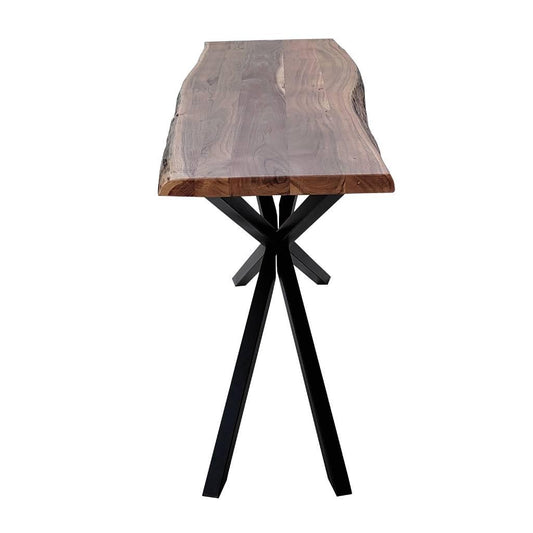 CRISTO NATURAL SOLID ACACIA TIMBER CONSOLE TABLE HALL TABLE WITH METAL LEGS - MyChocolateWood