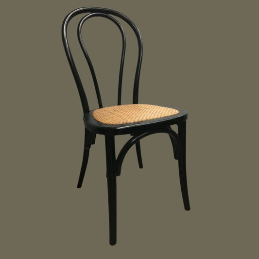 CRISTO STACKABLE BLACK BENTWOOD DINING CHAIR WITH RATTAN SEAT - MyChocolateWood