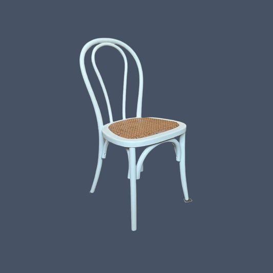 CRISTO STACKABLE WHITE BENTWOOD DINING CHAIR WITH RATTAN SEAT - MyChocolateWood