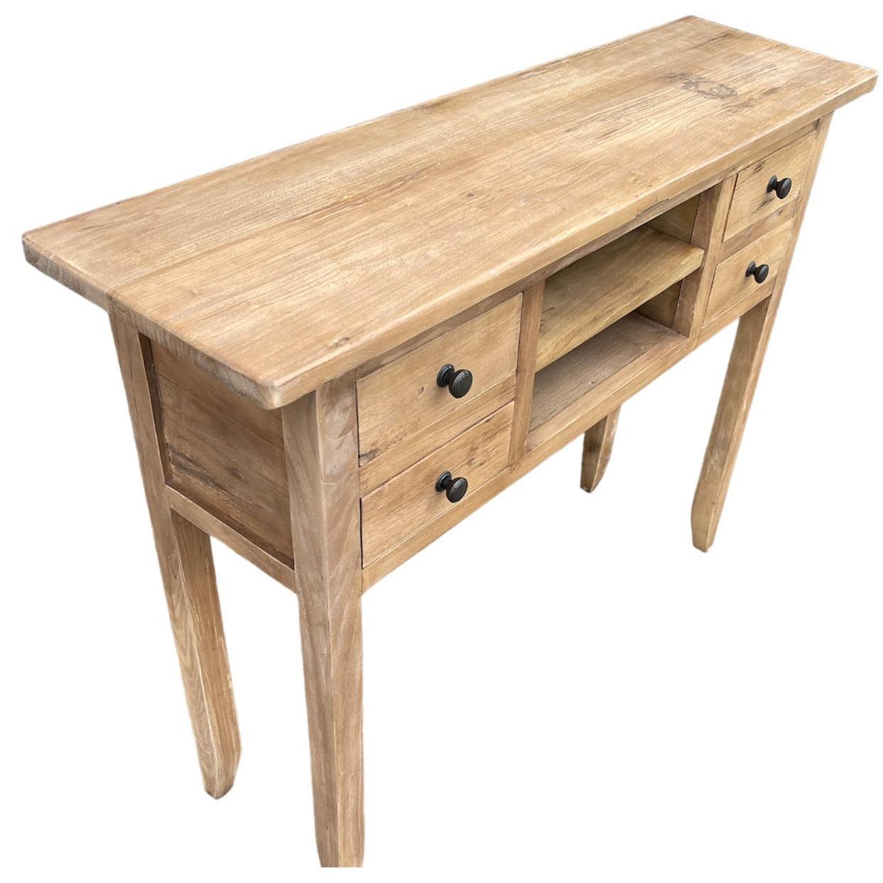 DAGENHAM NARROW CHINESE HALL TABLE/CONSOLE 4 DRAWERS IN RECYCLED ELM NATURAL - MyChocolateWood