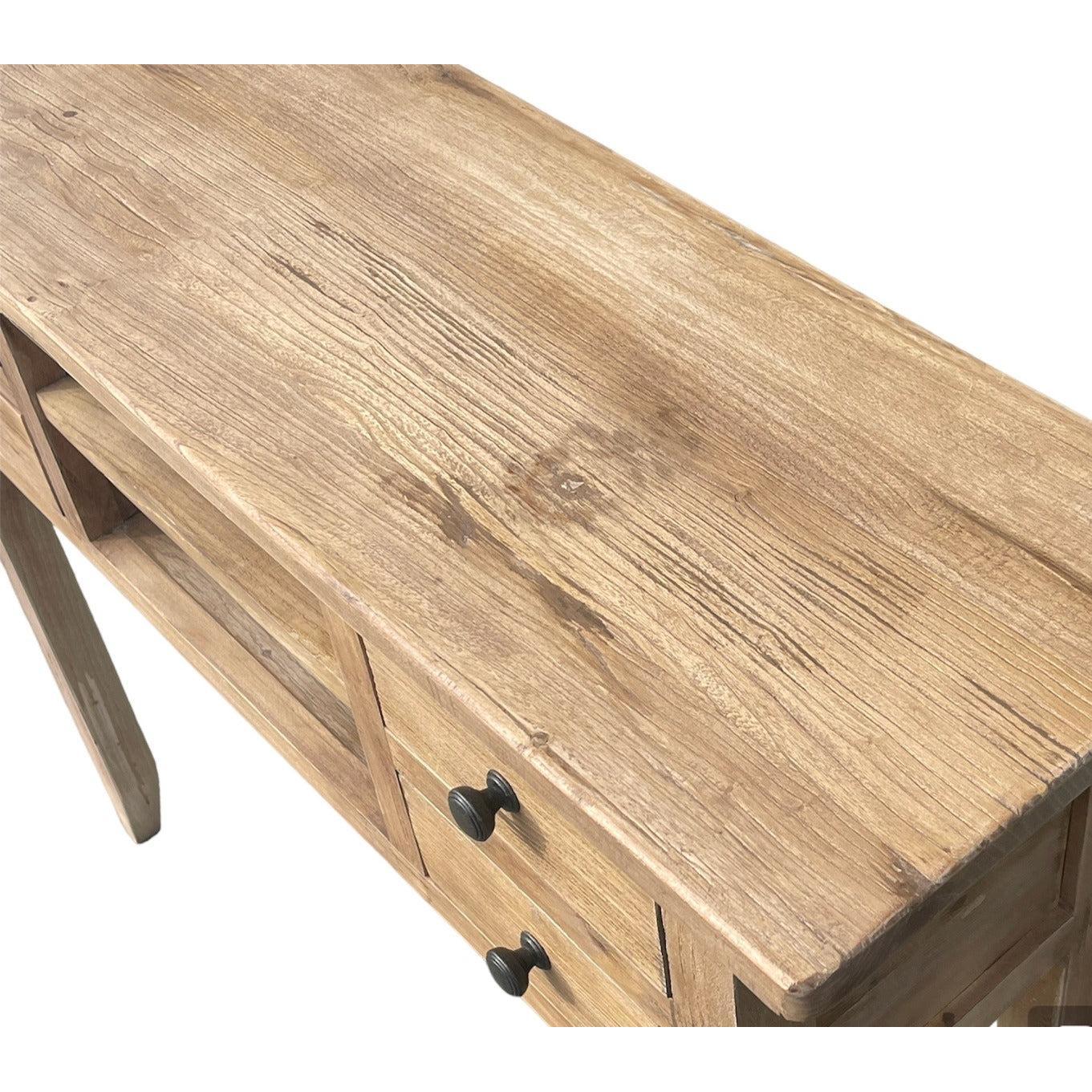 DAGENHAM NARROW CHINESE HALL TABLE/CONSOLE 4 DRAWERS IN RECYCLED ELM NATURAL - MyChocolateWood