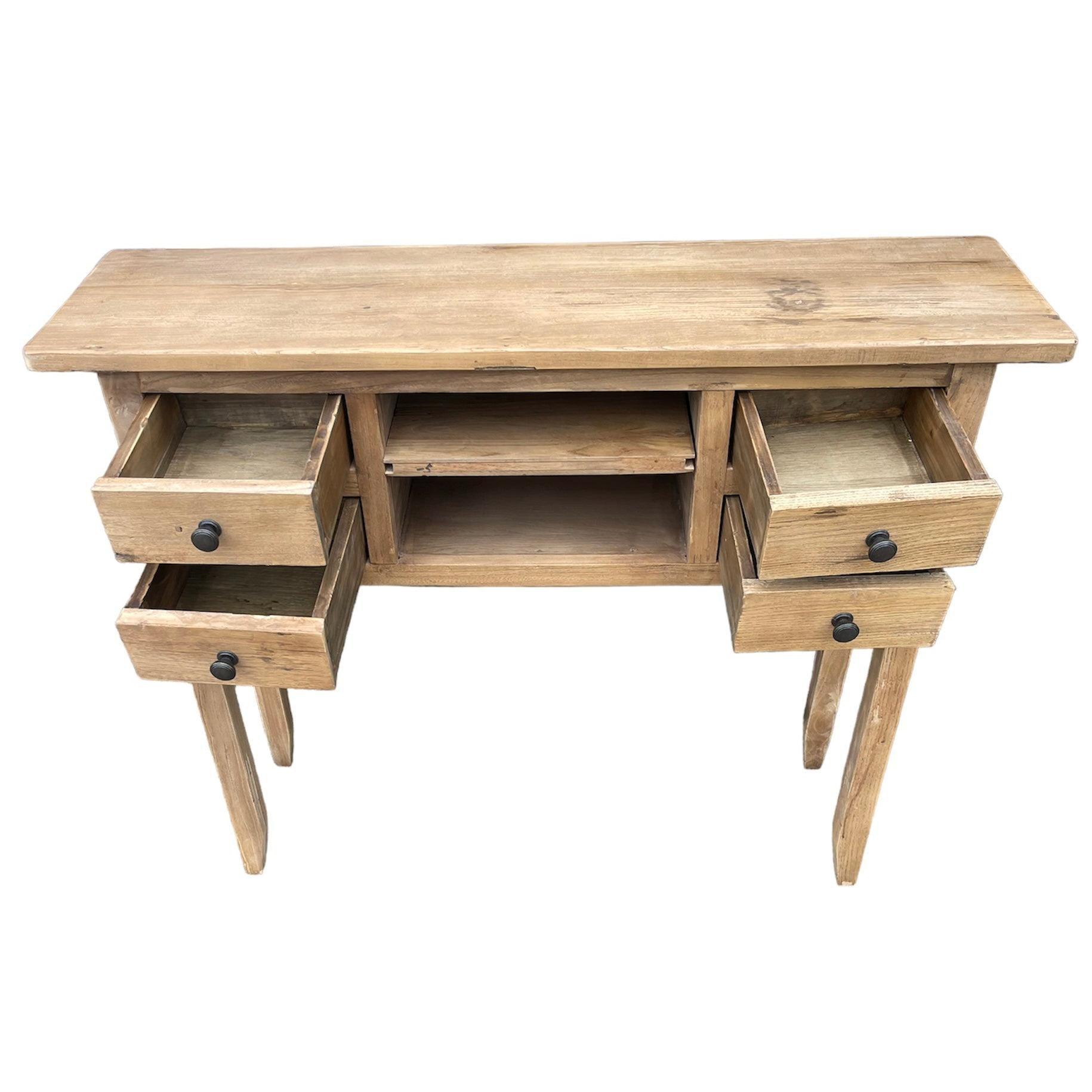 DAGENHAM NARROW CHINESE HALL TABLE/CONSOLE 4 DRAWERS IN RECYCLED ELM NATURAL - MyChocolateWood