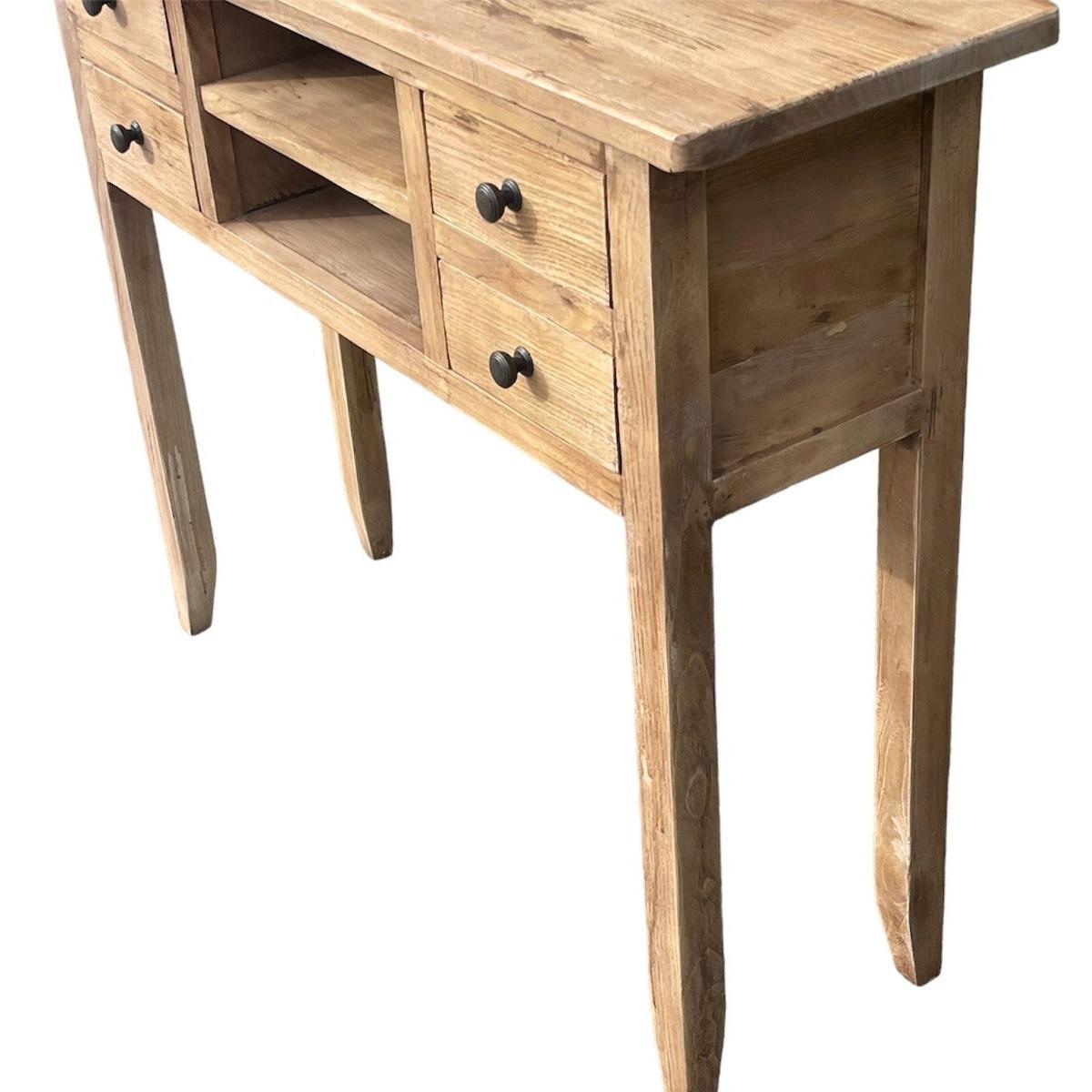 DAGENHAM NARROW CHINESE HALL TABLE/CONSOLE 4 DRAWERS IN RECYCLED ELM NATURAL - MyChocolateWood