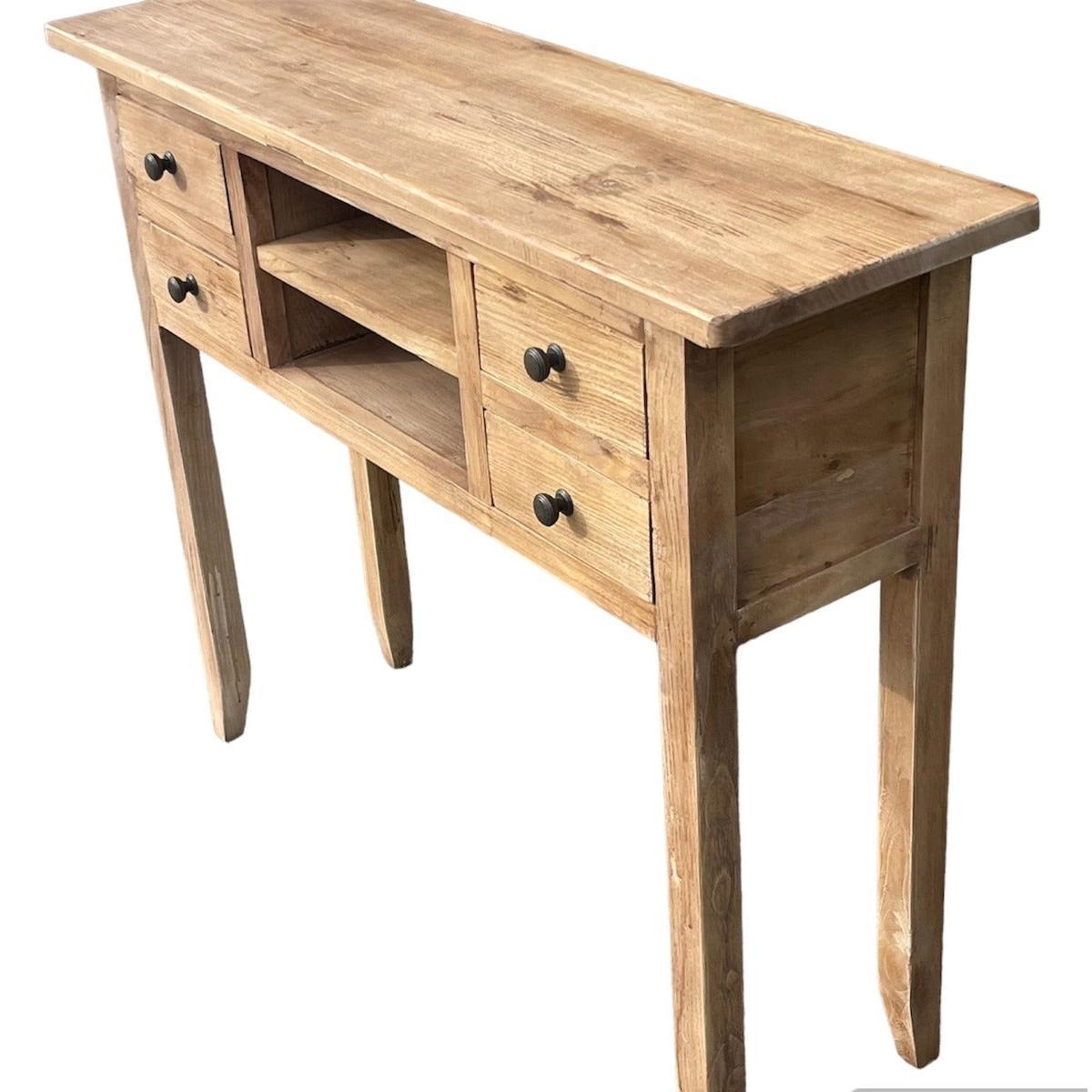 DAGENHAM NARROW CHINESE HALL TABLE/CONSOLE 4 DRAWERS IN RECYCLED ELM NATURAL - MyChocolateWood