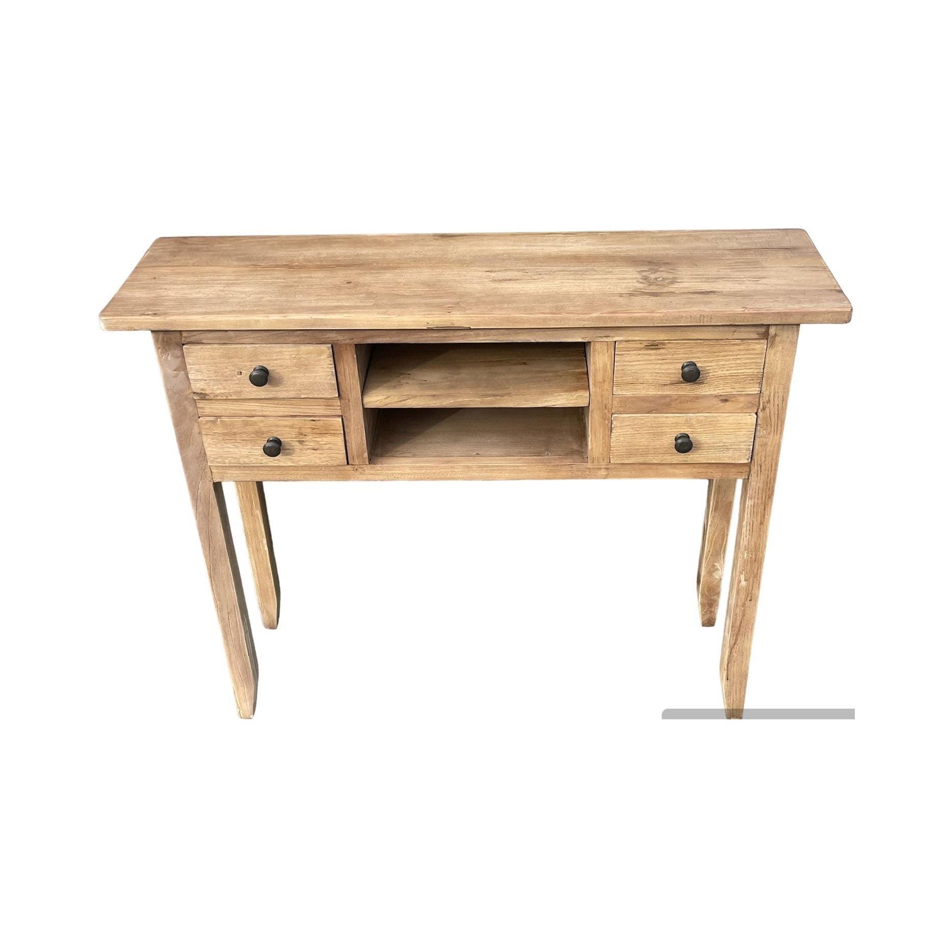 DAGENHAM NARROW CHINESE HALL TABLE/CONSOLE 4 DRAWERS IN RECYCLED ELM NATURAL - MyChocolateWood