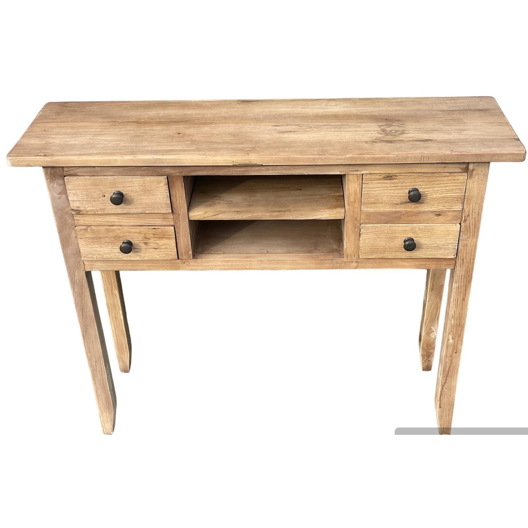 DAGENHAM NARROW CHINESE HALL TABLE/CONSOLE 4 DRAWERS IN RECYCLED ELM NATURAL - MyChocolateWood