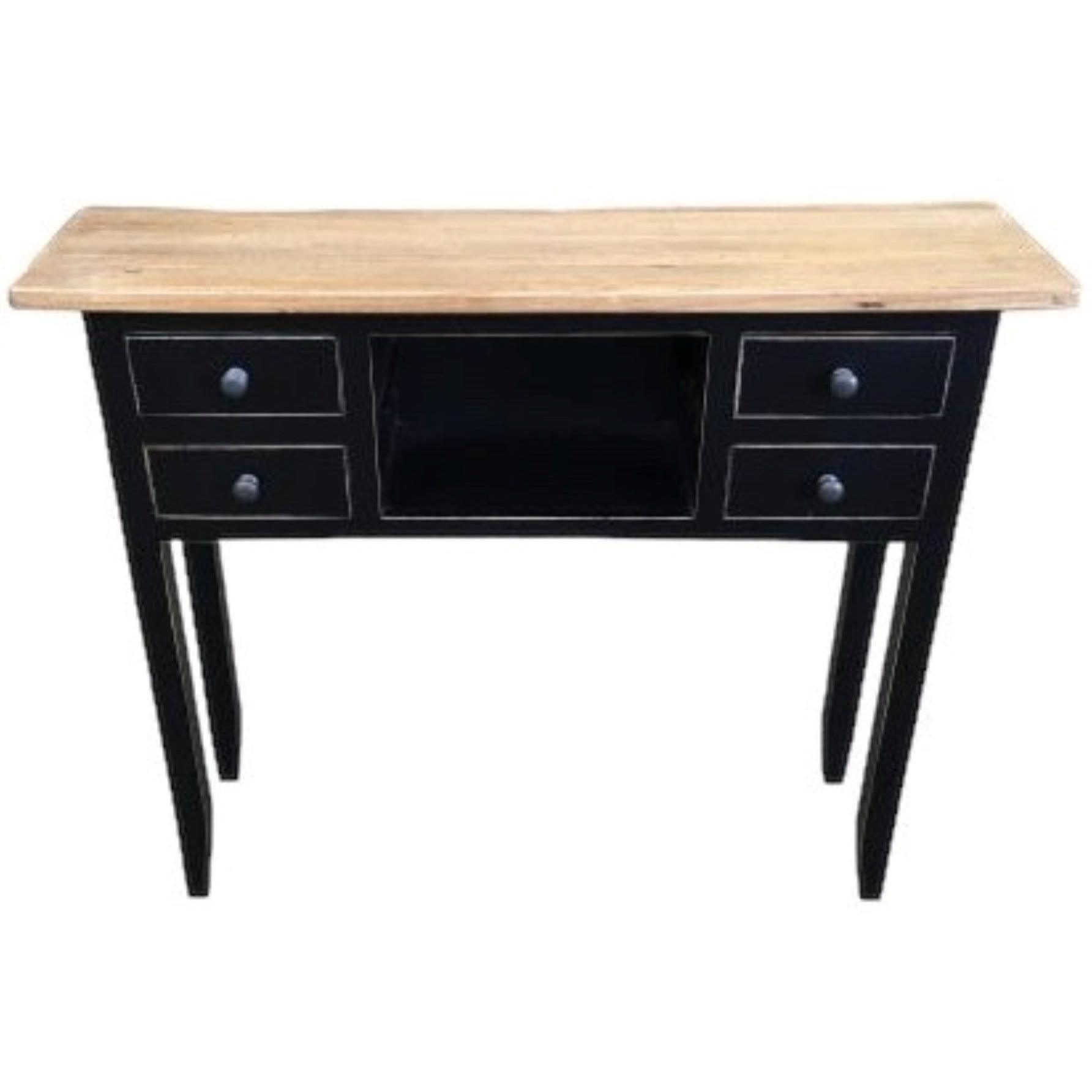 DAGENHAM NARROW CHINESE HALL TABLE/CONSOLE 4 DRAWERS IN RECYCLED ELM NATURAL/BLACK - MyChocolateWood