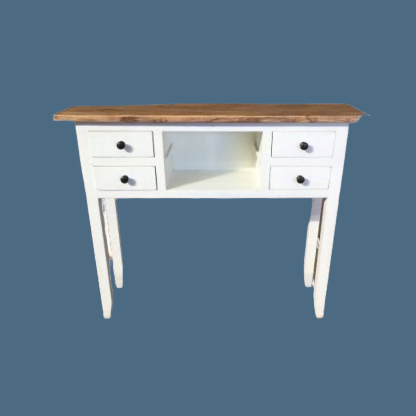 DAGENHAM NARROW CHINESE HALL TABLE/CONSOLE 4 DRAWERS IN RECYCLED ELM NATURAL/WHITE - MyChocolateWood