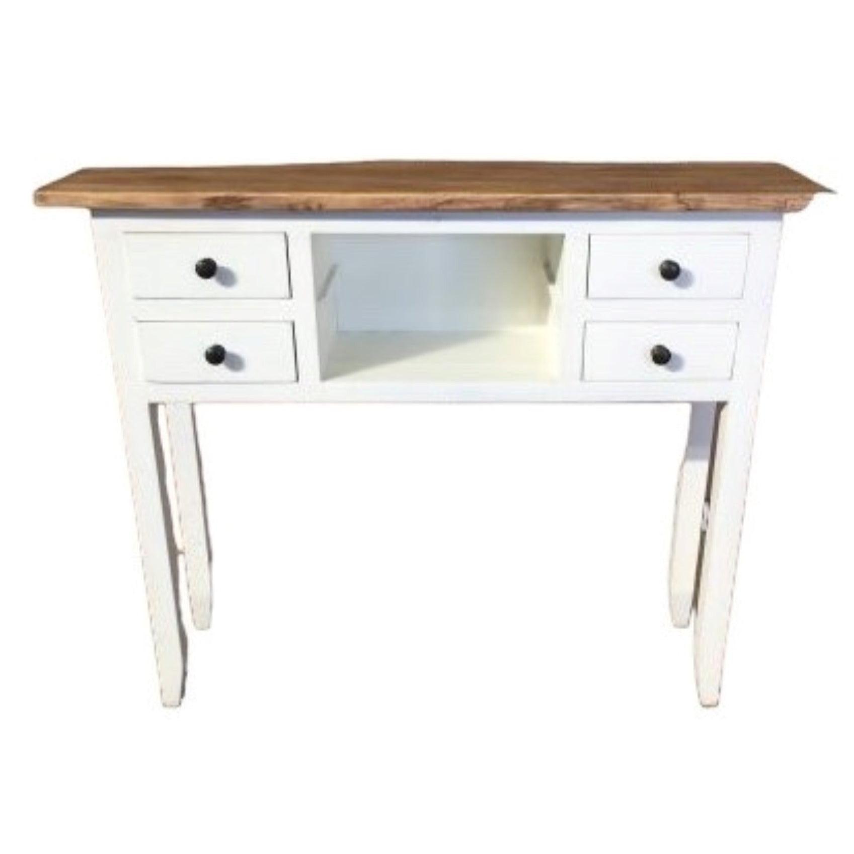 DAGENHAM NARROW CHINESE HALL TABLE/CONSOLE 4 DRAWERS IN RECYCLED ELM NATURAL/WHITE - MyChocolateWood