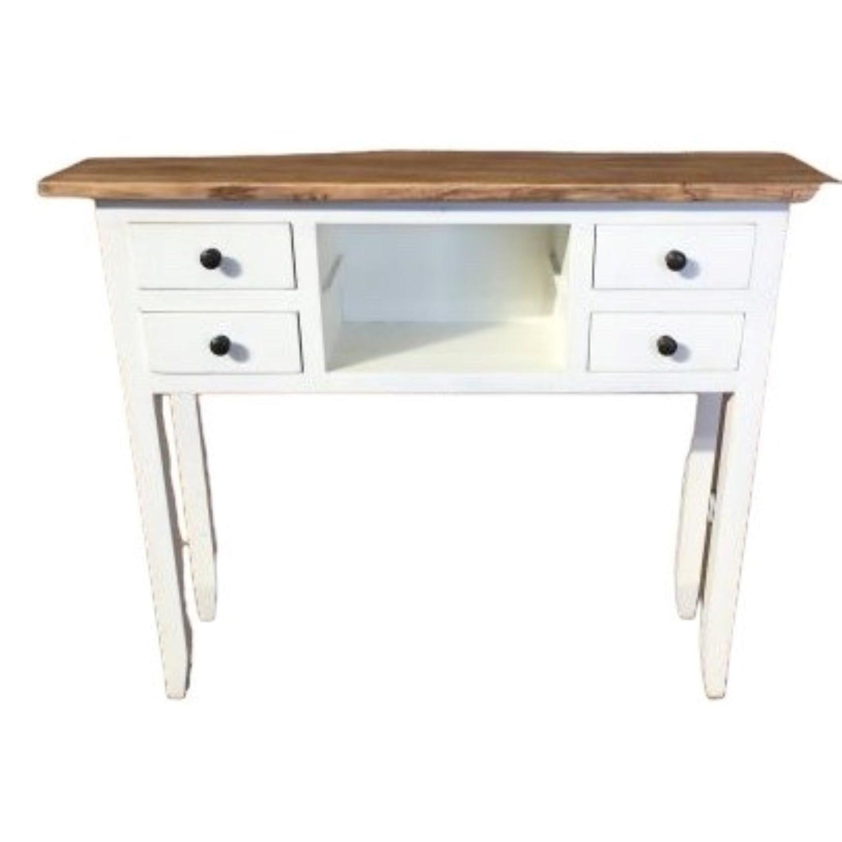 DAGENHAM NARROW CHINESE HALL TABLE/CONSOLE 4 DRAWERS IN RECYCLED ELM NATURAL/WHITE - MyChocolateWood