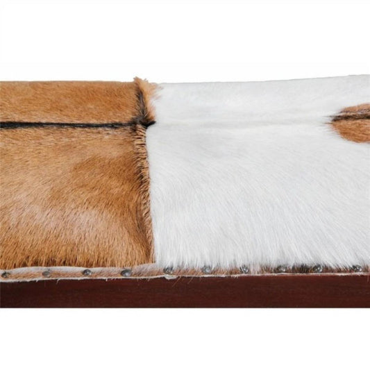 DAISY SOLID MAHOGANY TIMBER DOUBLE BENCH WITH GOAT HIDE SEAT - MyChocolateWood