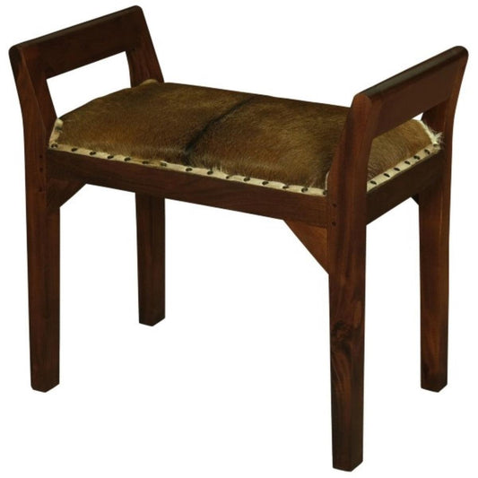 DAISY SOLID MAHOGANY TIMBER SINGLE BENCH WITH GOAT HIDE SEAT - MyChocolateWood