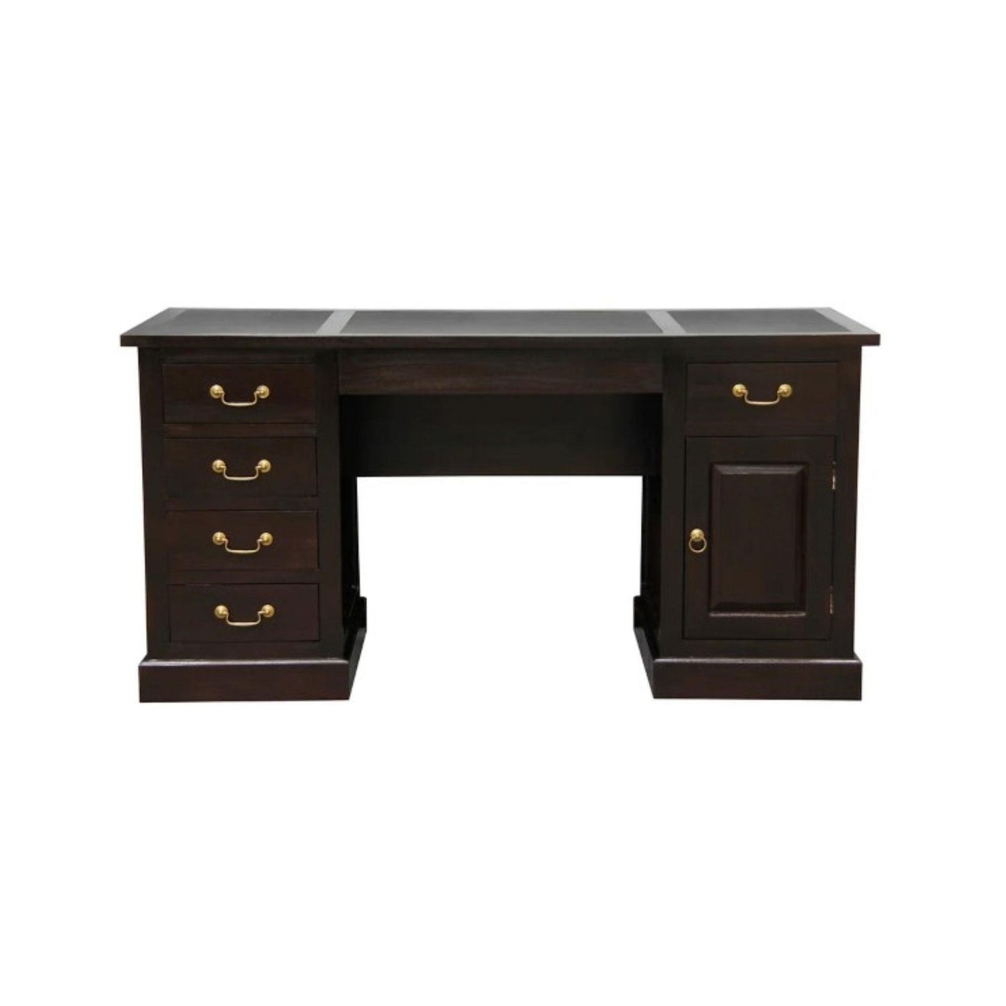 DAKOTA HANDCRAFTED SOLID MAHOGANY TIMBER WRITING DESK WITH LEATHERETTE TOP 160CM- CHOCOLATE - MyChocolateWood