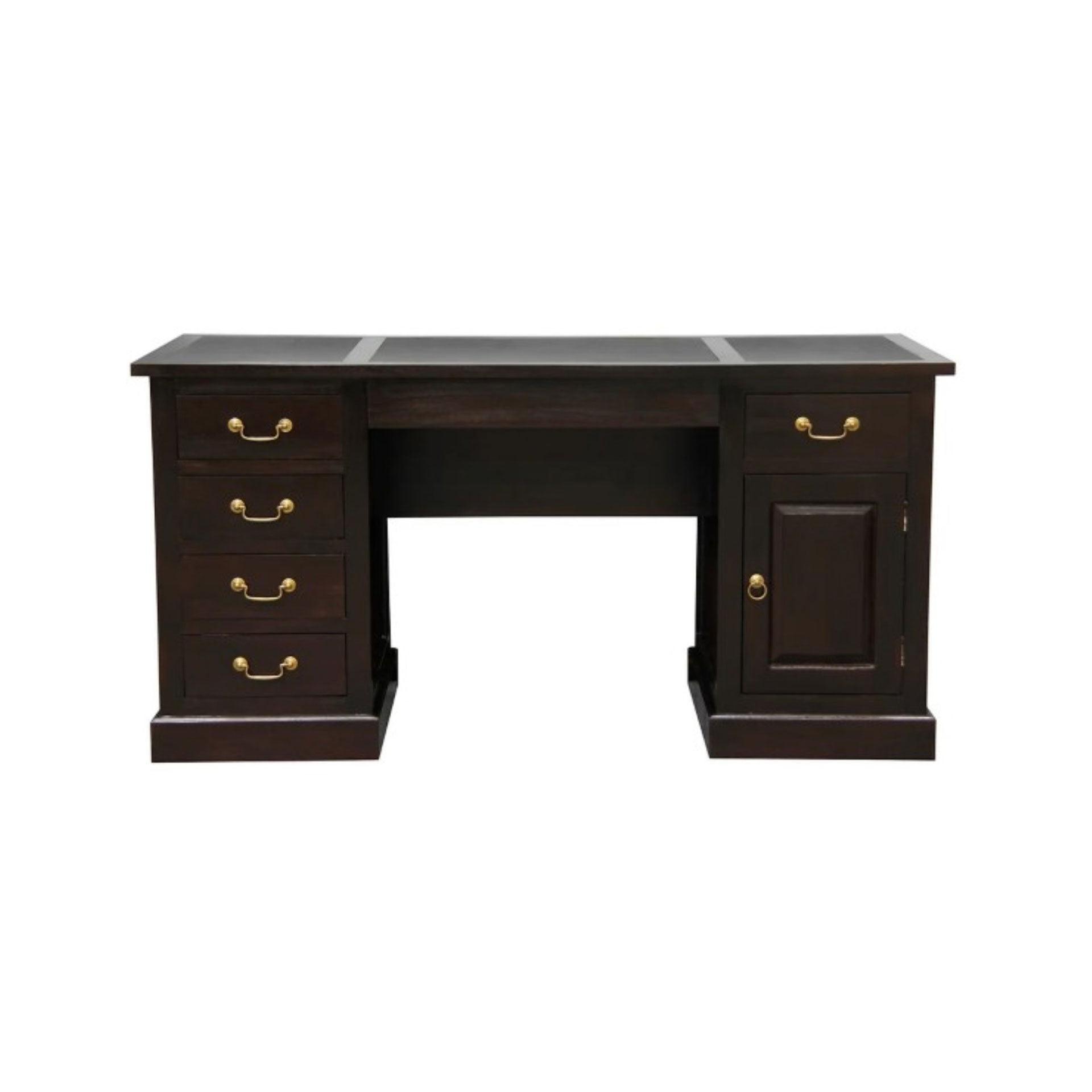 DAKOTA HANDCRAFTED SOLID MAHOGANY TIMBER WRITING DESK WITH LEATHERETTE TOP 160CM- CHOCOLATE - MyChocolateWood