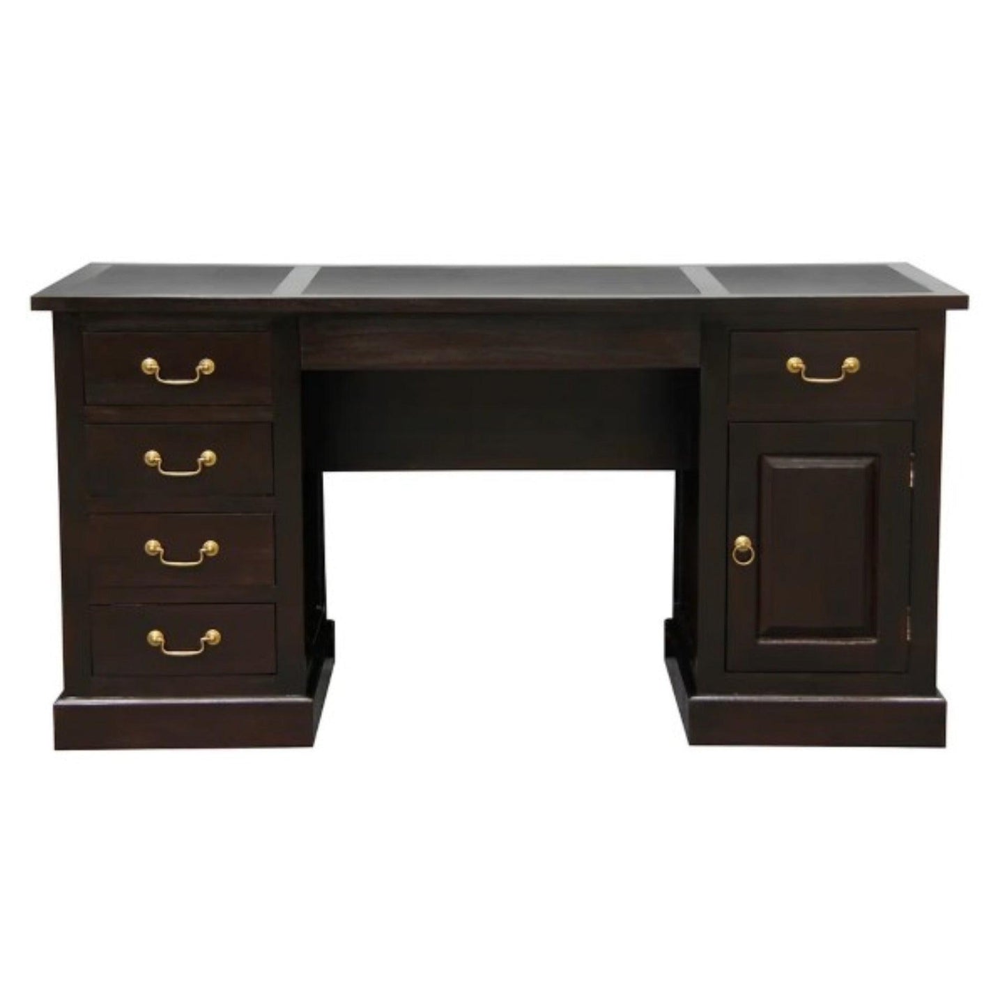 DAKOTA HANDCRAFTED SOLID MAHOGANY TIMBER WRITING DESK WITH LEATHERETTE TOP 160CM- CHOCOLATE - MyChocolateWood