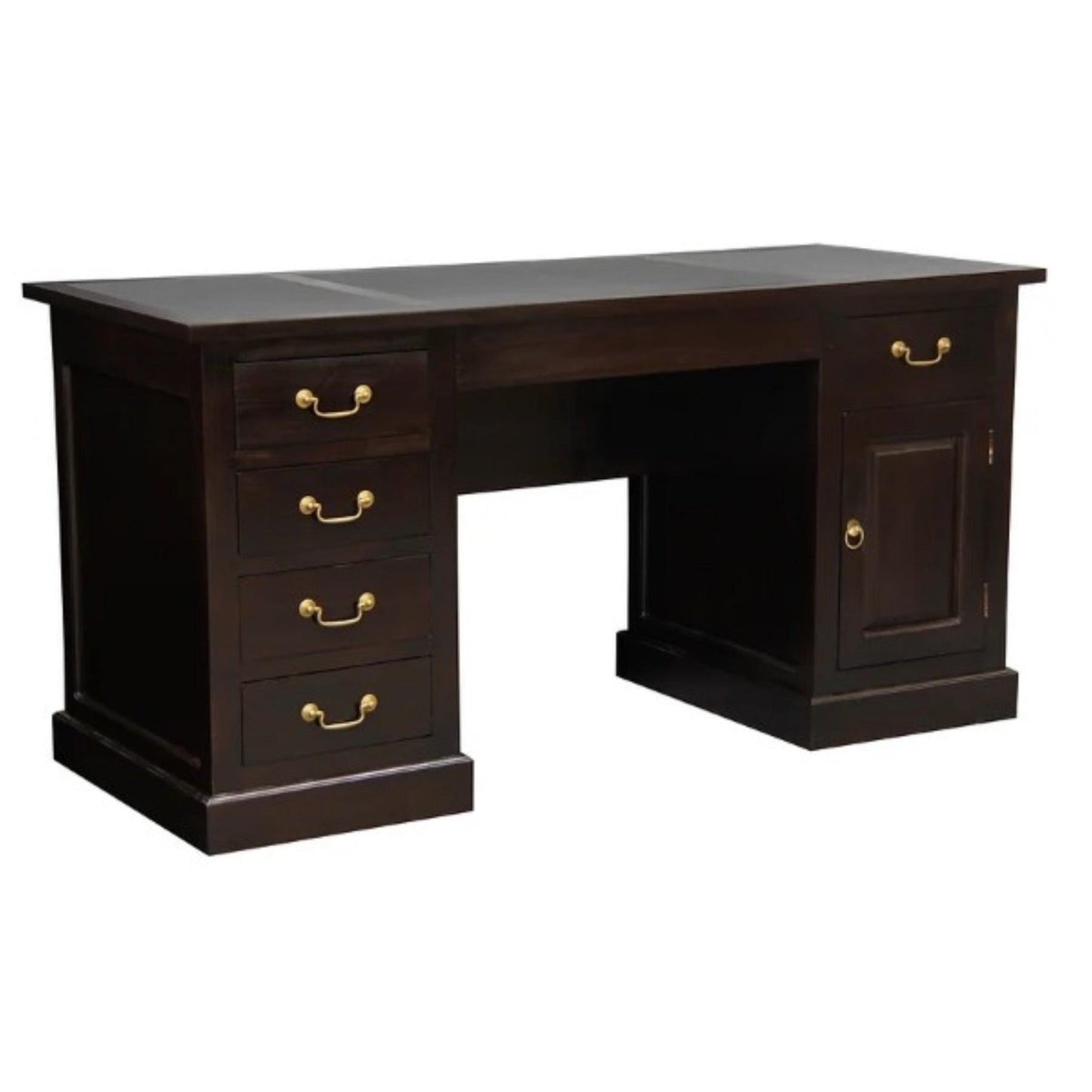 DAKOTA HANDCRAFTED SOLID MAHOGANY TIMBER WRITING DESK WITH LEATHERETTE TOP 160CM- CHOCOLATE - MyChocolateWood